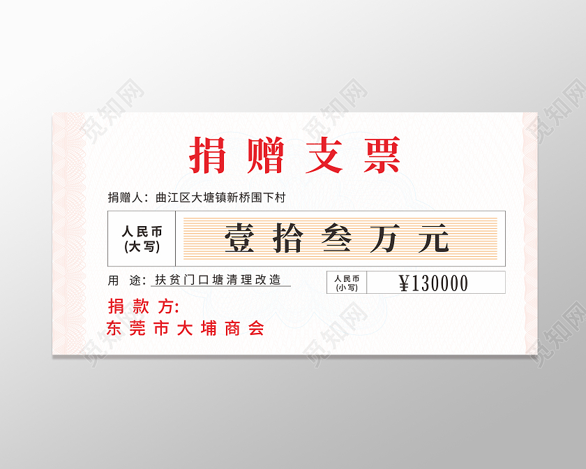 简约线条公益活动捐赠支票