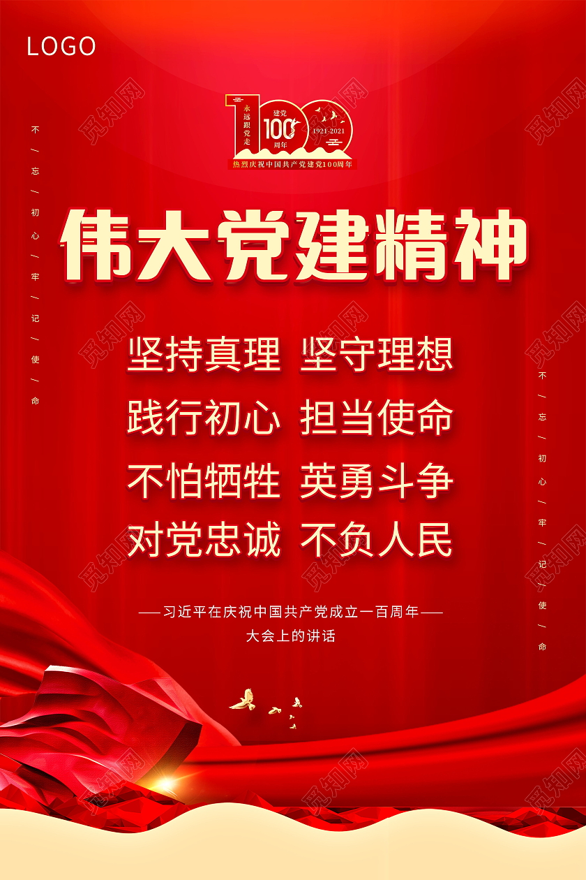 建党百年伟大建党精神党政党建党课党史宣传海报