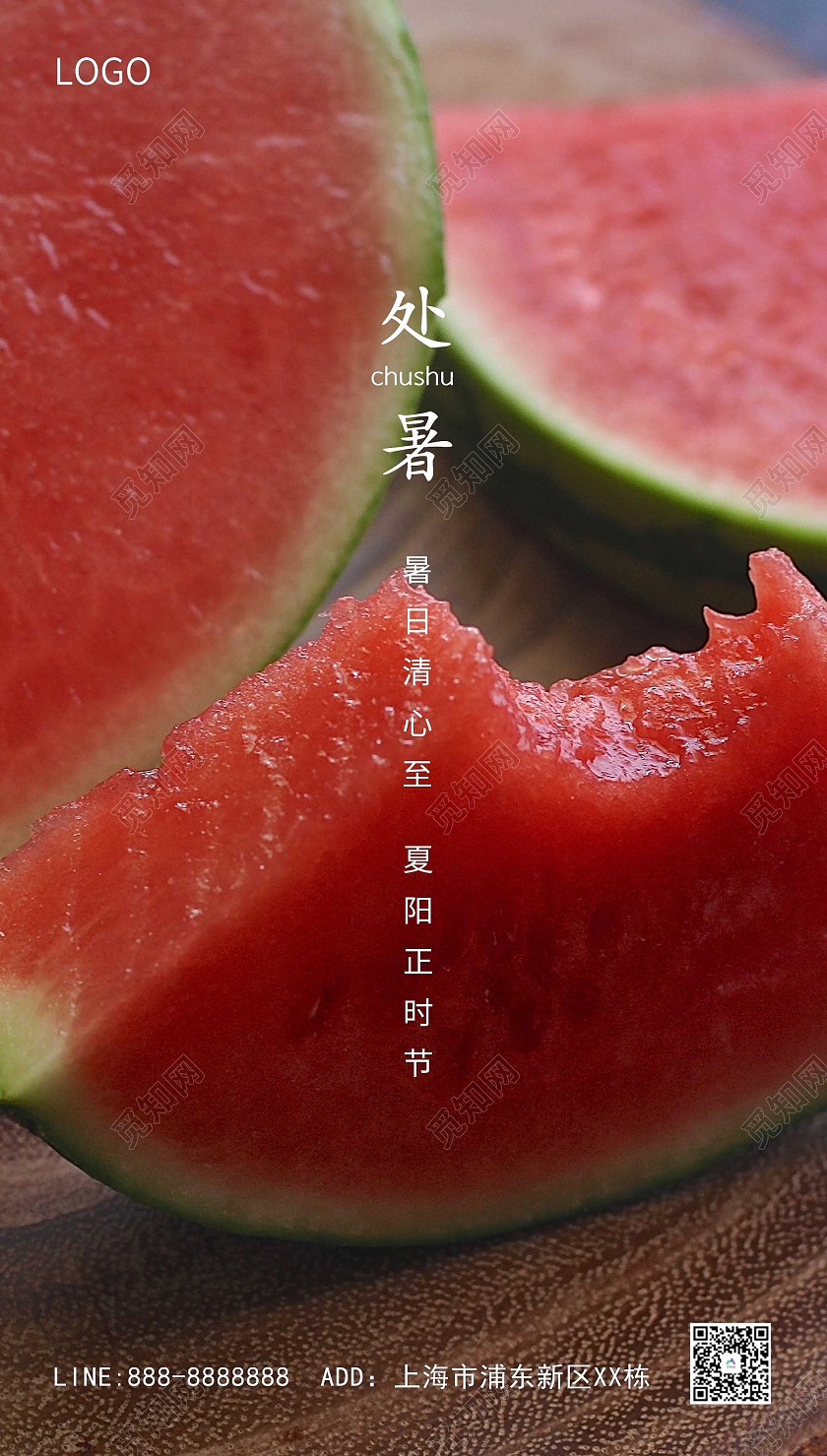 红色西瓜清凉处暑海报