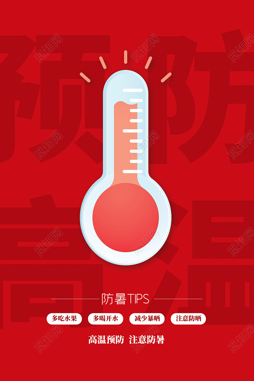 红色简约时尚高温预警活动海报