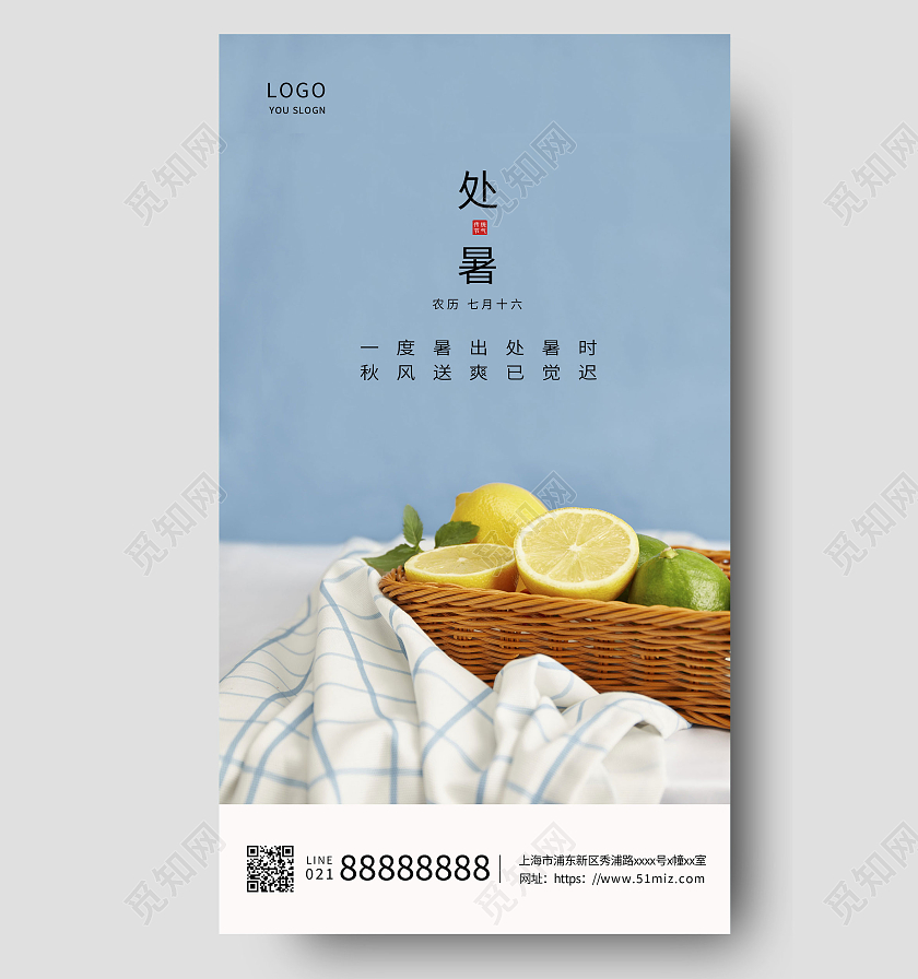 夏季清新文艺新鲜水果处暑二十四节气海报ui