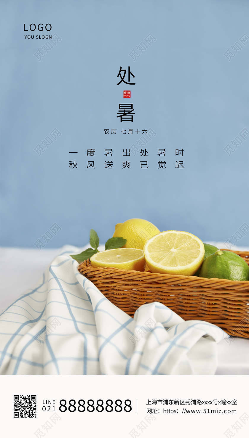 夏季清新文艺新鲜水果处暑二十四节气海报ui