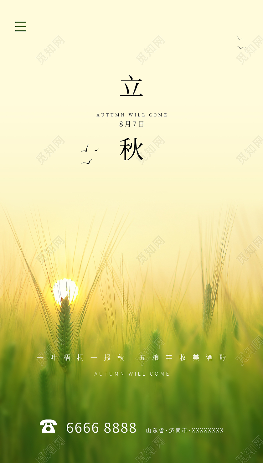 黄色绿色摄影海报立秋立秋海报麦田立秋ui手机海报
