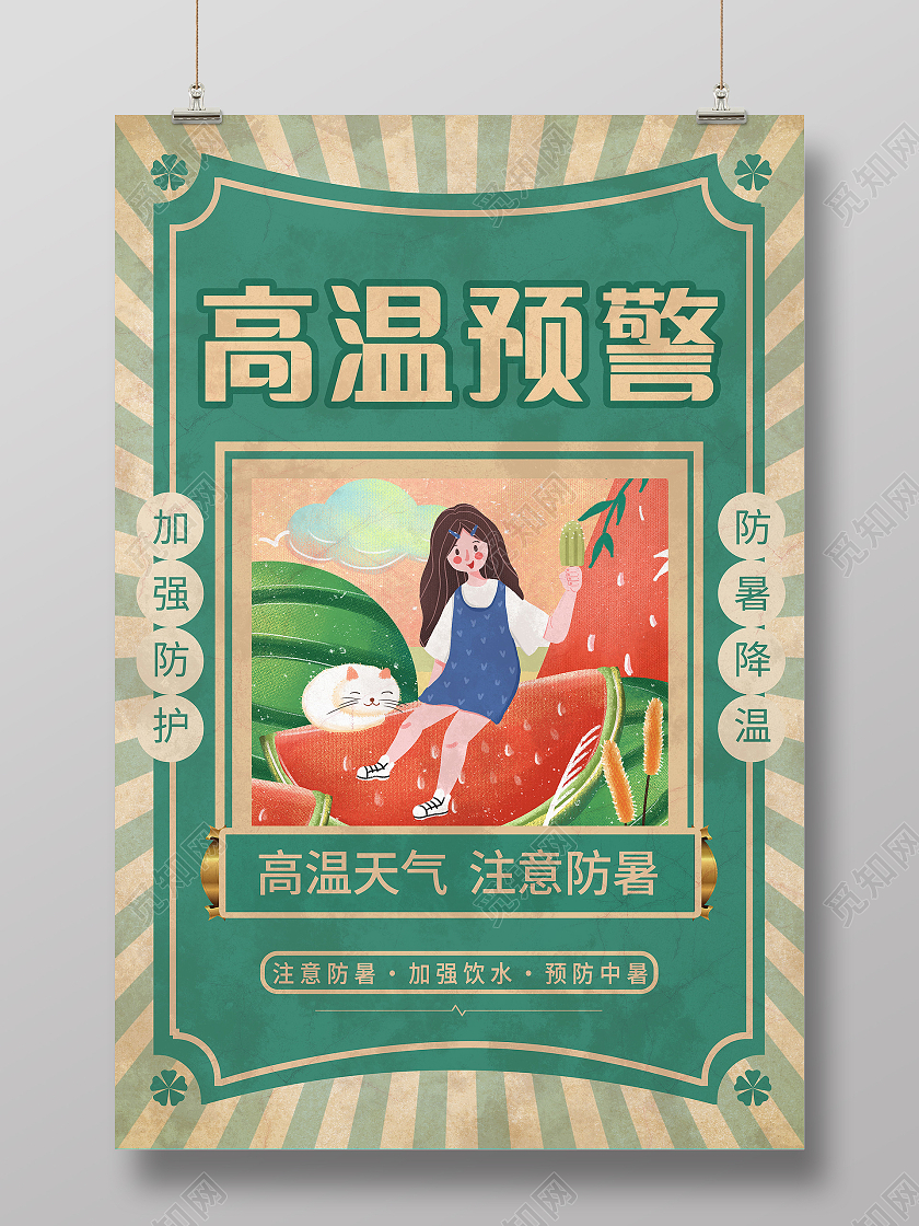 高温预警高温天气预防中暑海报