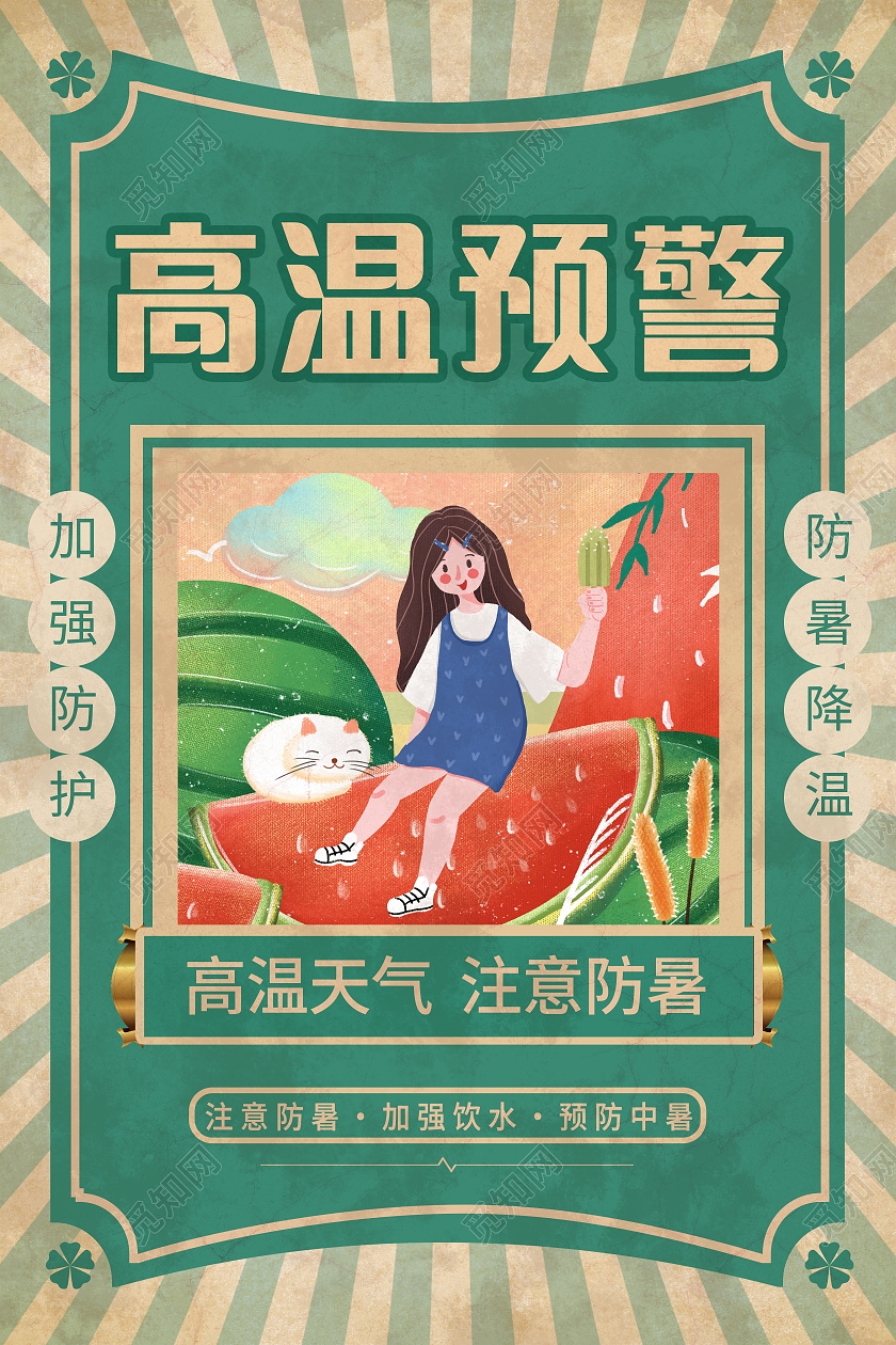 高温预警高温天气预防中暑海报