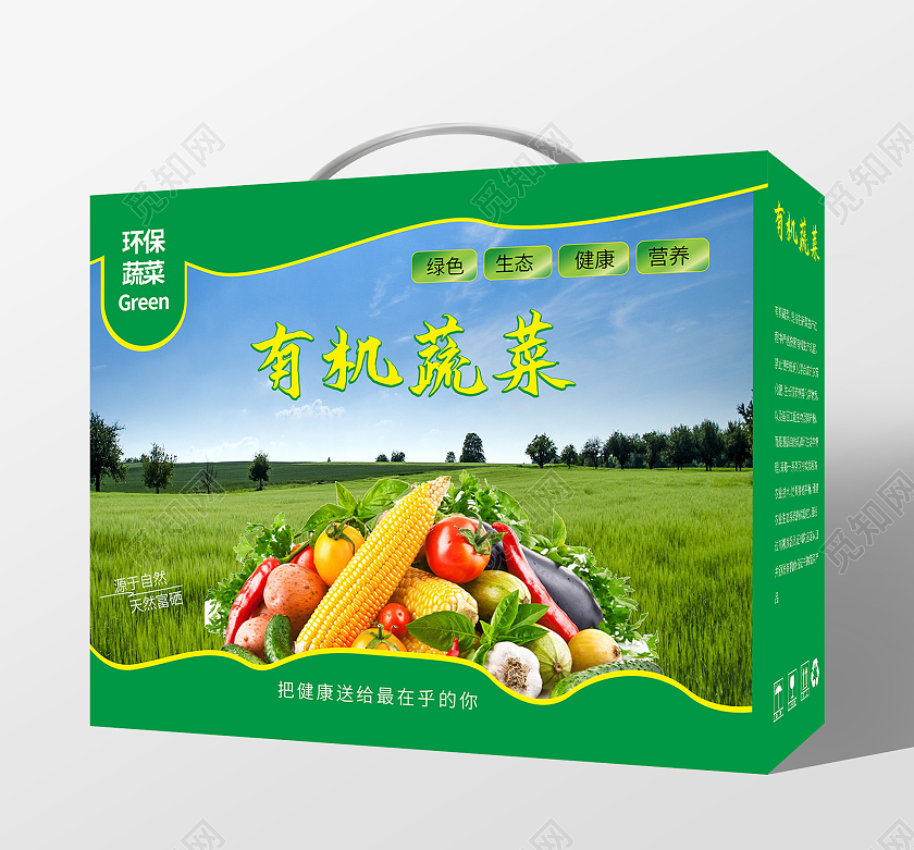 绿色小清新风格有机蔬菜包装盒礼盒设计