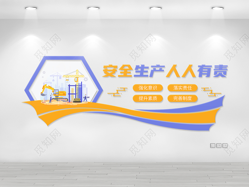 蓝橙色简约安全生产人人有责文化墙