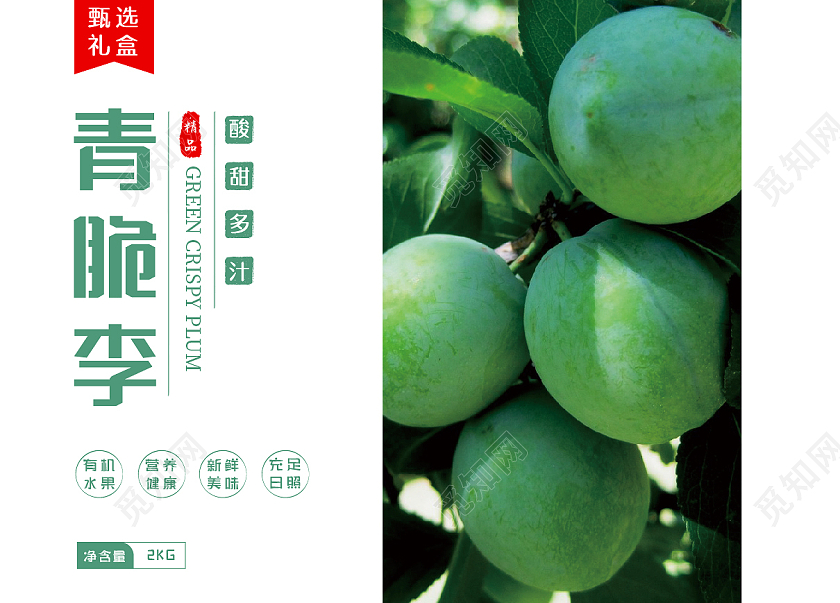 白色简约风青脆李手提包装设计李子包装