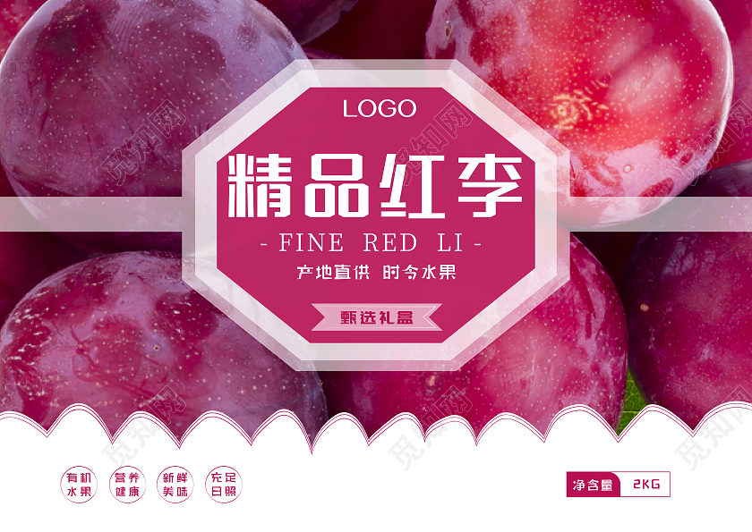 红色简约风精品红李包装设计李子包装
