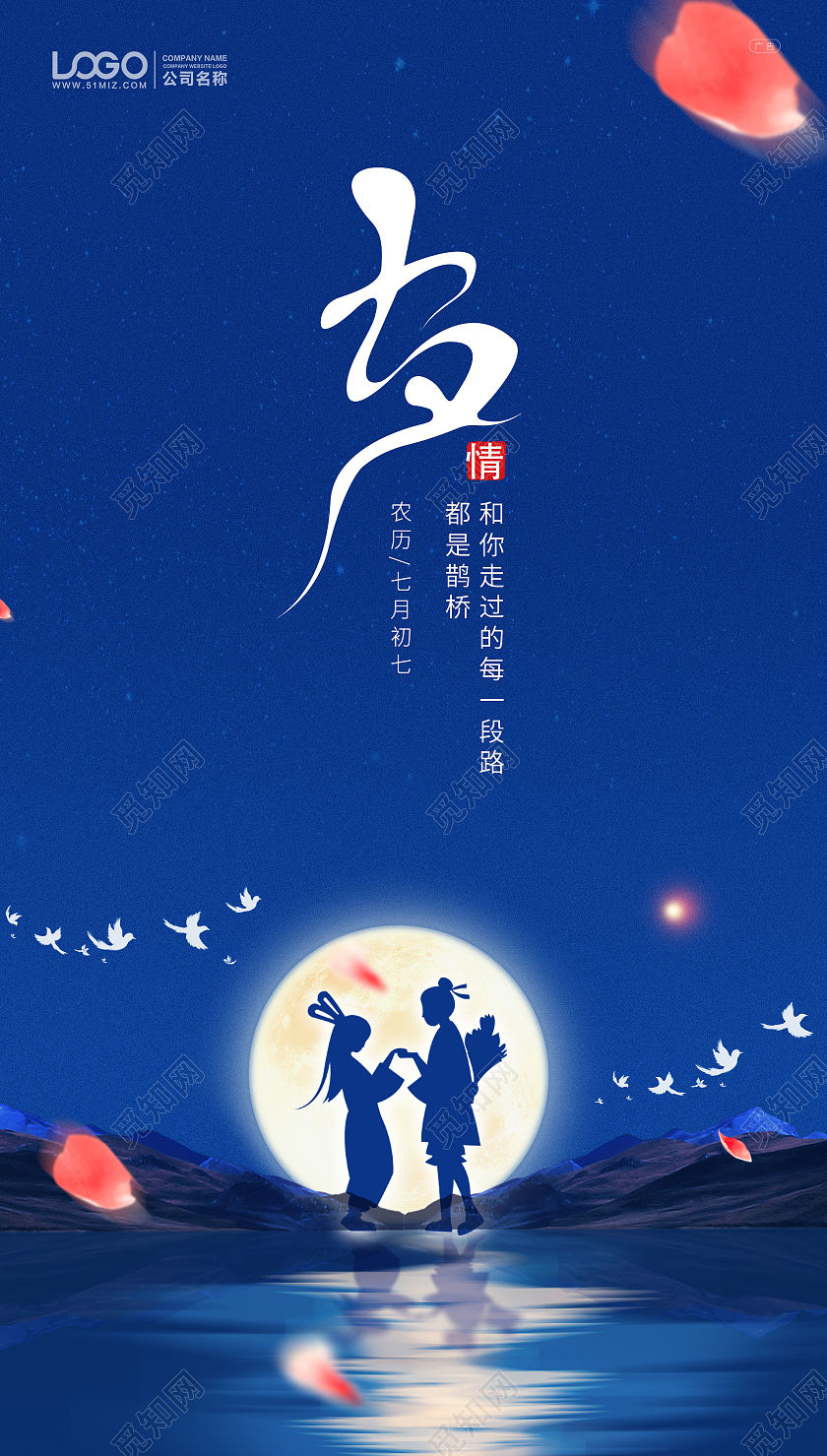 蓝色简约大气七夕手机ui海报七夕ui手机海报