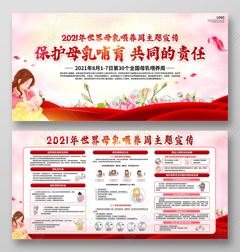 红色简约世界母乳喂养周宣传栏