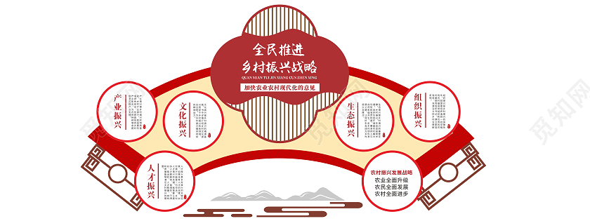创意红色扇形风格乡村振兴文化墙