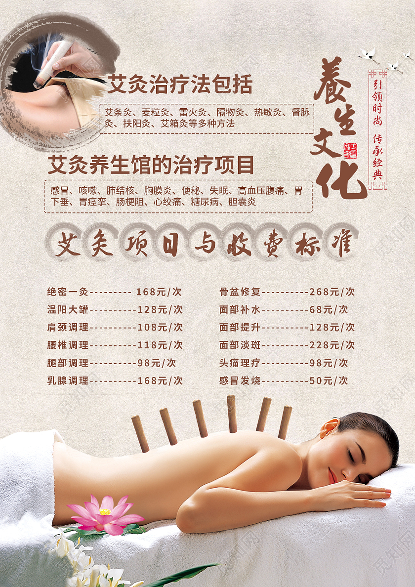 中国风艾灸养生中医文化艾灸宣传单页