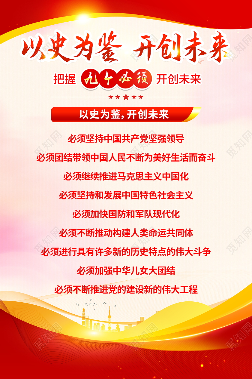 红色大气以史为鉴开创未来庆祝建党100周年大会讲话宣传海报9个必须建党100周年