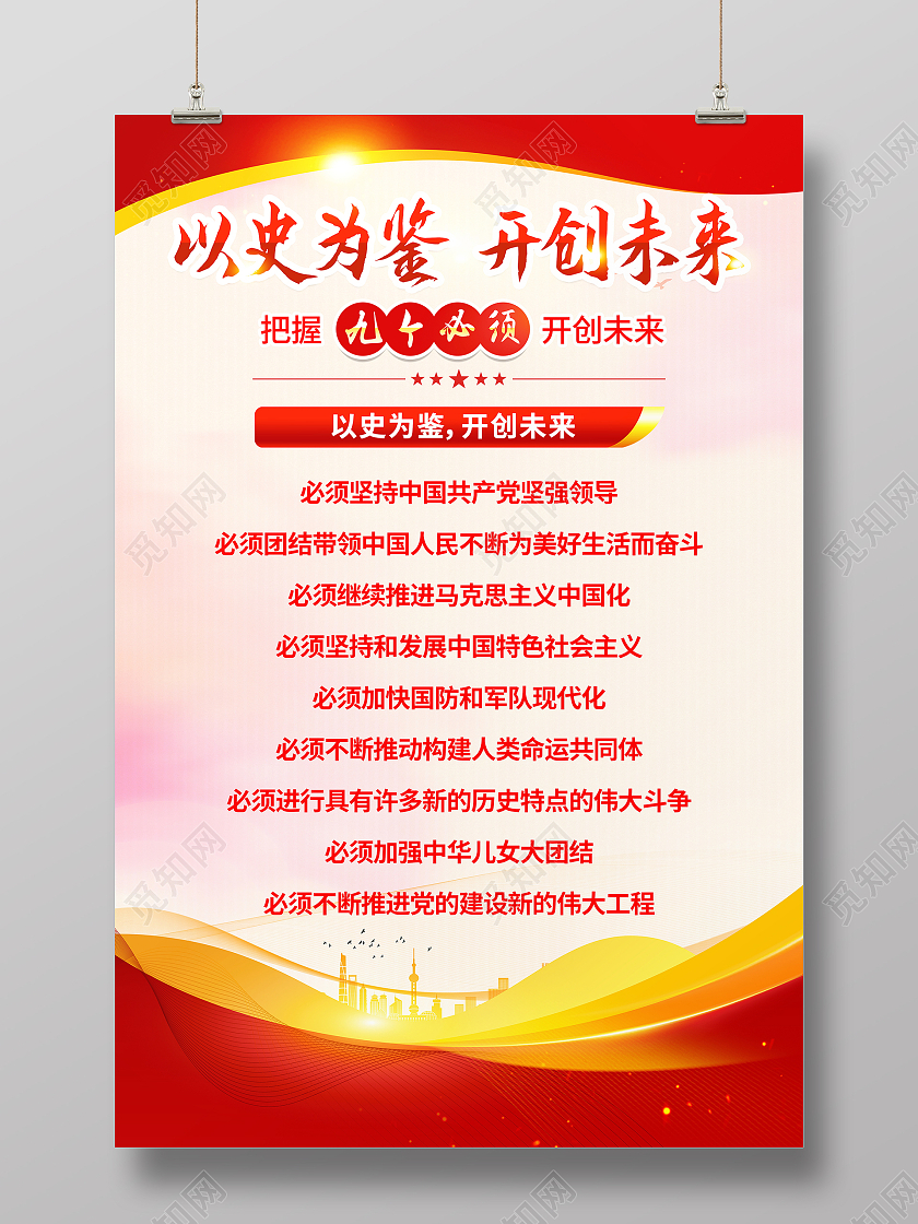 红色大气以史为鉴开创未来庆祝建党100周年大会讲话宣传海报9个必须建党100周年
