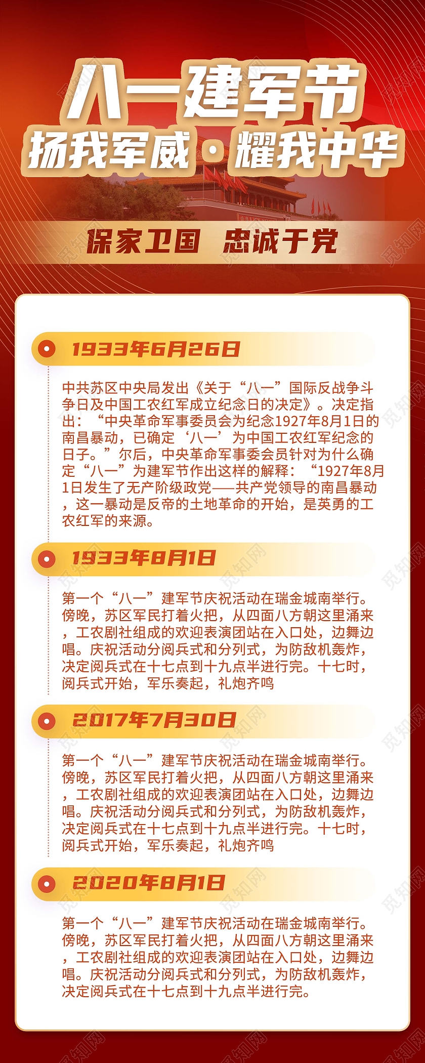 红色八一建军节扬我军威耀我中华手机海报