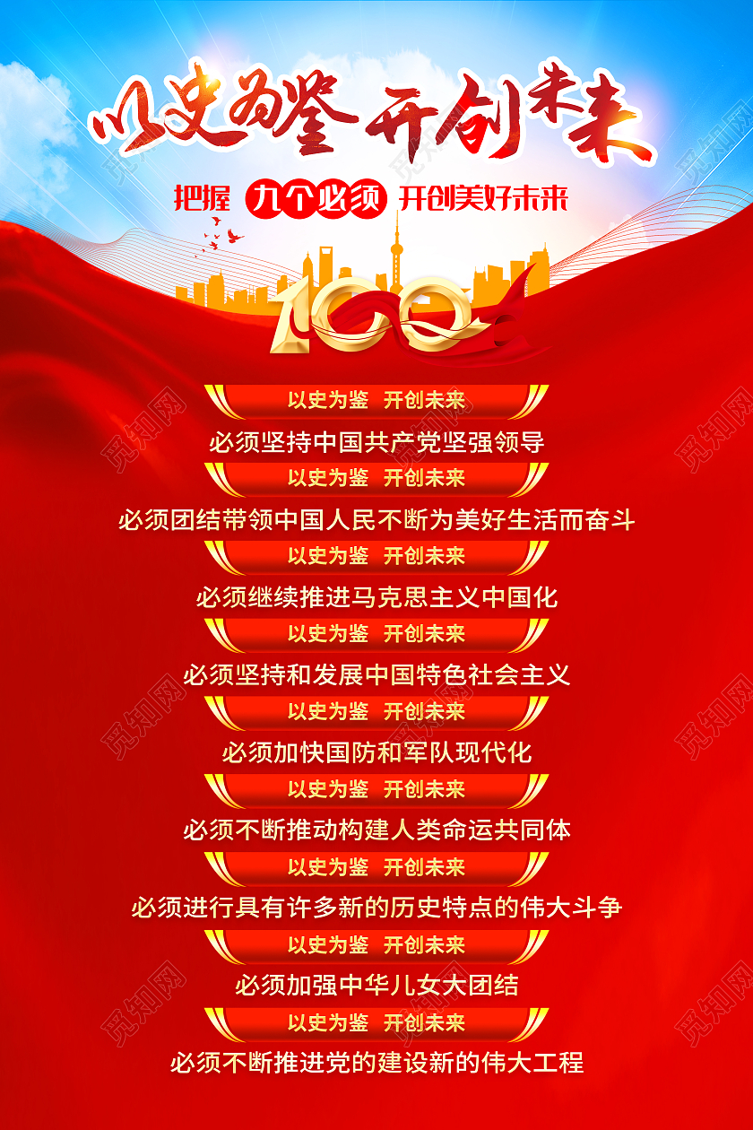 蓝色大气风格100周年大会九个必须9个必须建党100周年