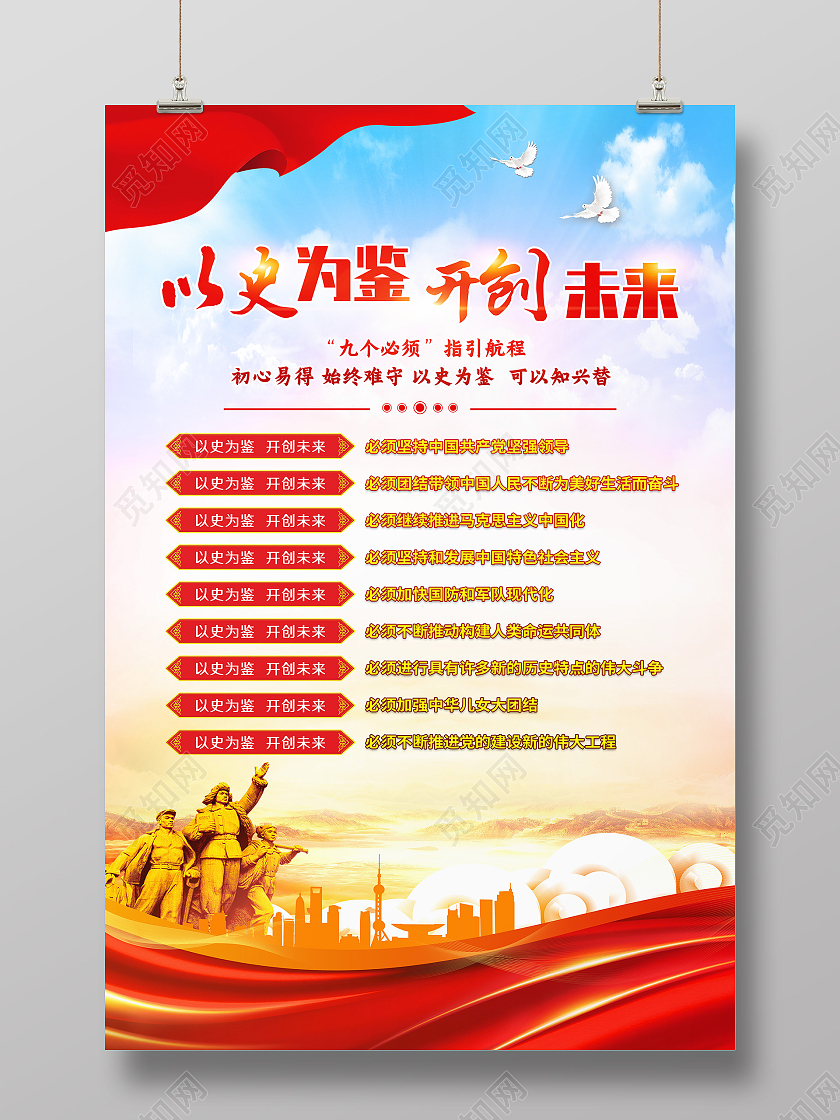 蓝色党建风格100周年大会讲话展板九个必须9个必须建党100周年