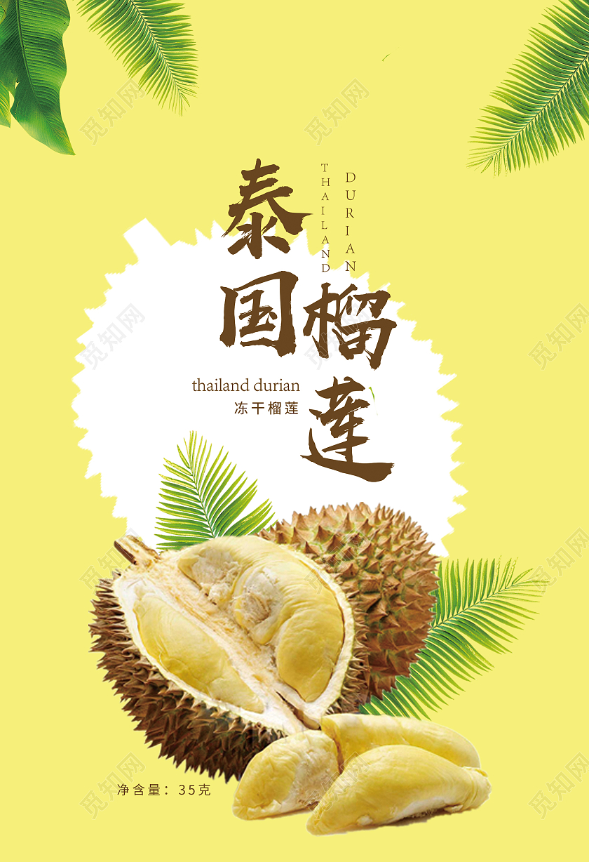 黄色绿色插画泰国榴莲榴莲包装包装袋榴莲礼盒