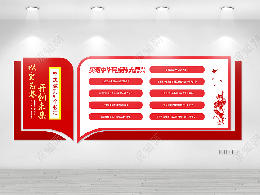 红色创意书本造型以史为鉴开创未来九个必须文化墙9个必须建党100周年