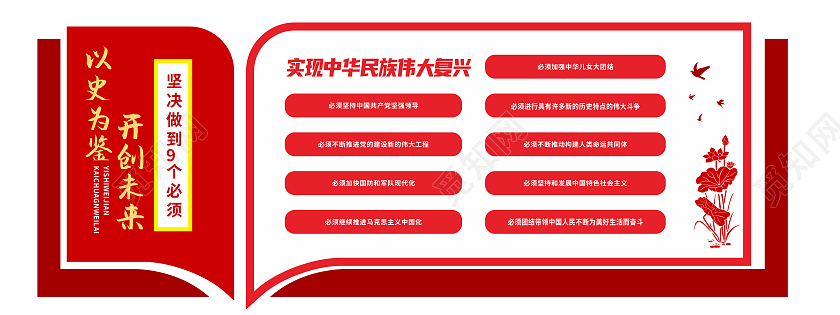 红色创意书本造型以史为鉴开创未来九个必须文化墙9个必须建党100周年