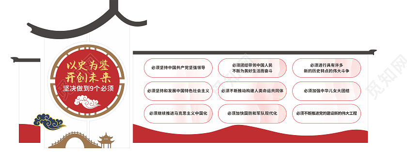 徽派简约风格以史为鉴开创未来九个必须文化墙9个必须建党100周年