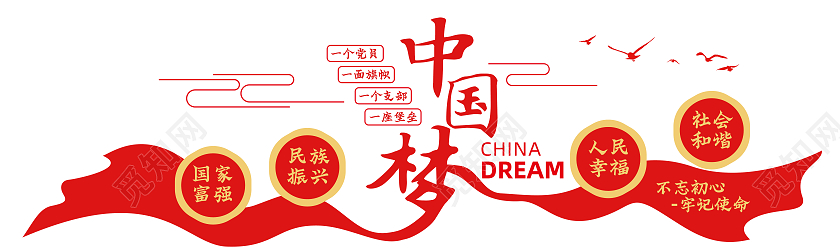 红色简约风中国梦不忘初心牢记使命文化墙中国梦文化墙