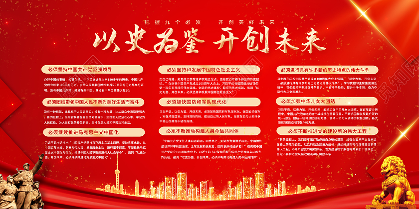 红色中国风以史为鉴开创未来把握九个必须宣传展板9个必须建党100周年