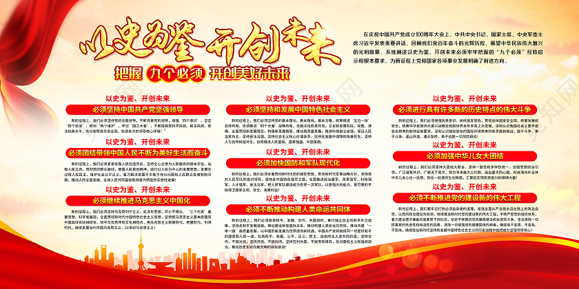 黄色风格建党100周年九个必须宣传海报9个必须建党100周年