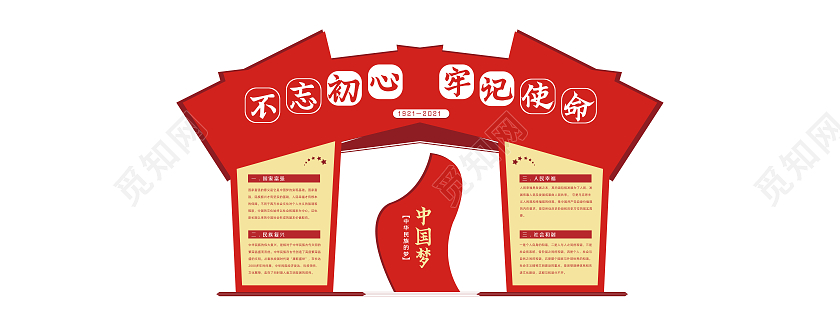 红色简约风不忘初心牢记使命中国梦文化墙