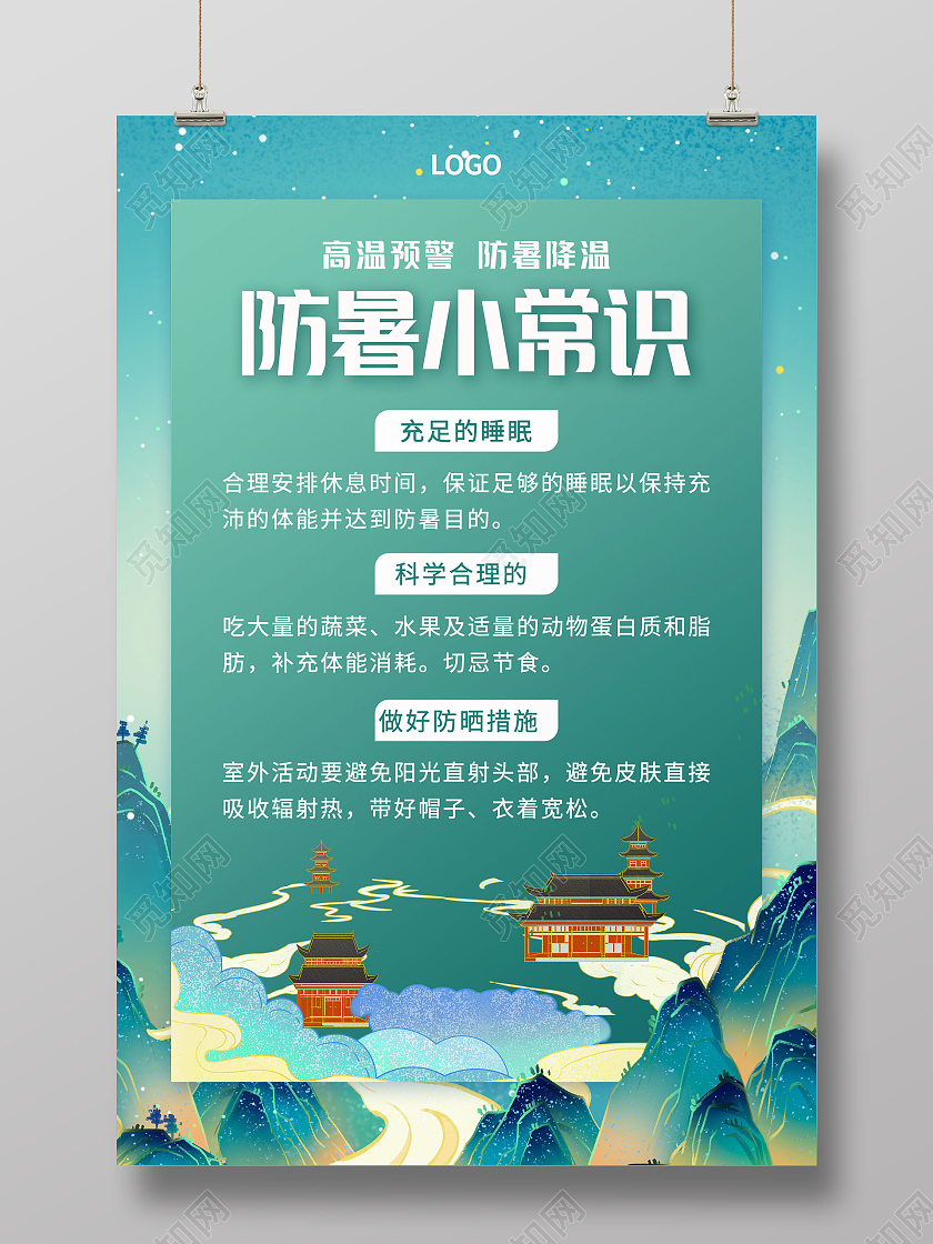 国潮风大气夏天高温防暑小知识海报