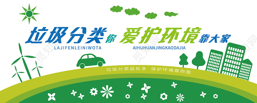 绿色简约垃圾分类保护环境保护环境文化墙