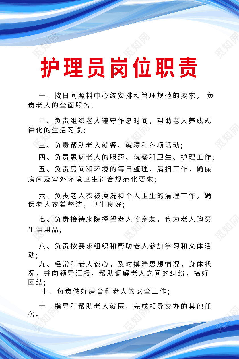 蓝色简约护理员岗位职责护理海报