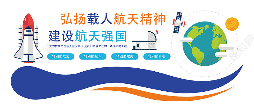 彩色卡通风航天科技科普宣传实验室校园文化墙