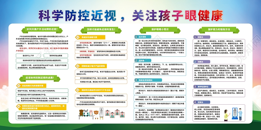 绿色背景预防近视用眼健康预防近视宣传栏
