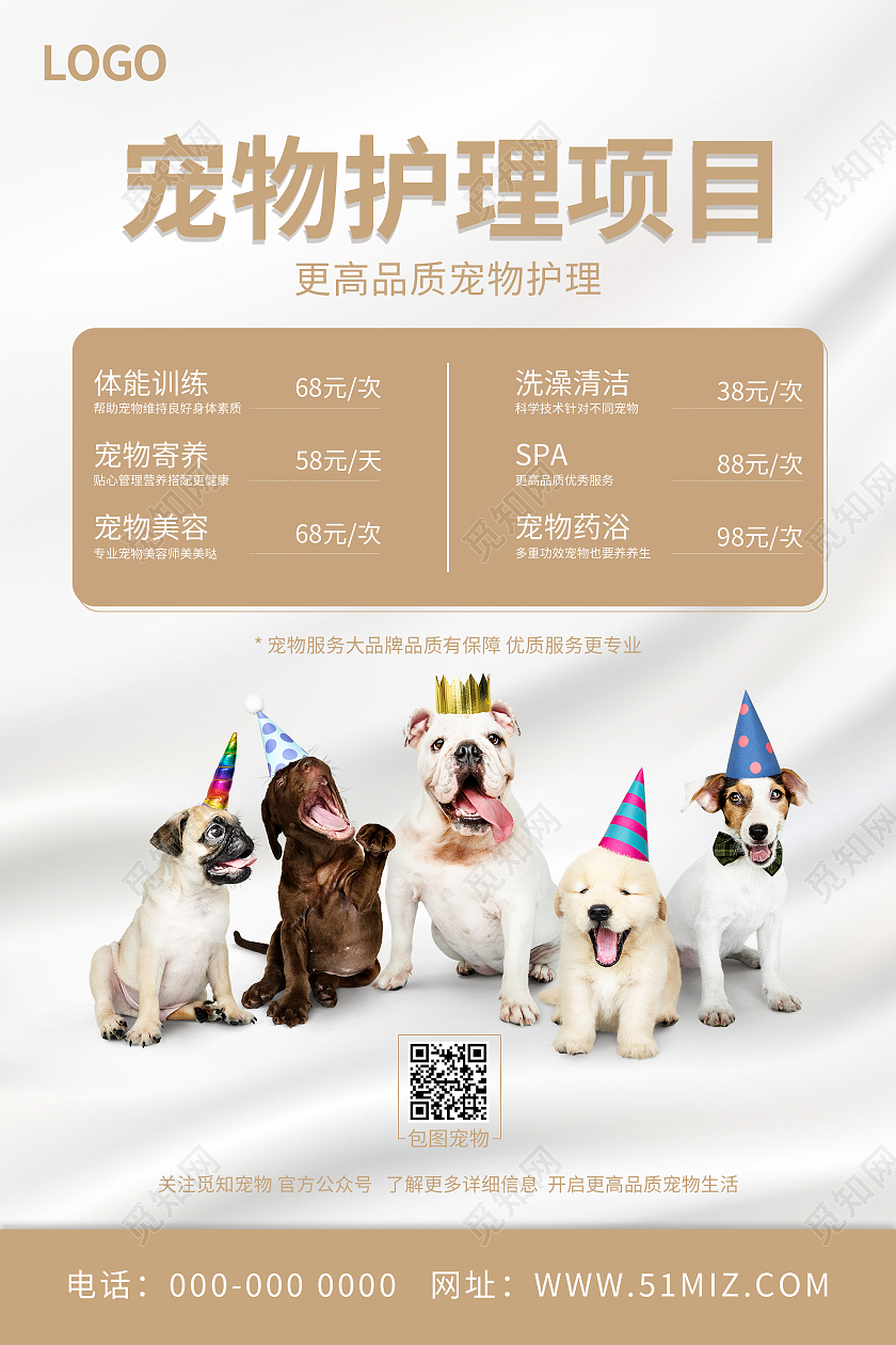 简约清新大气宠物护理项目价格海报