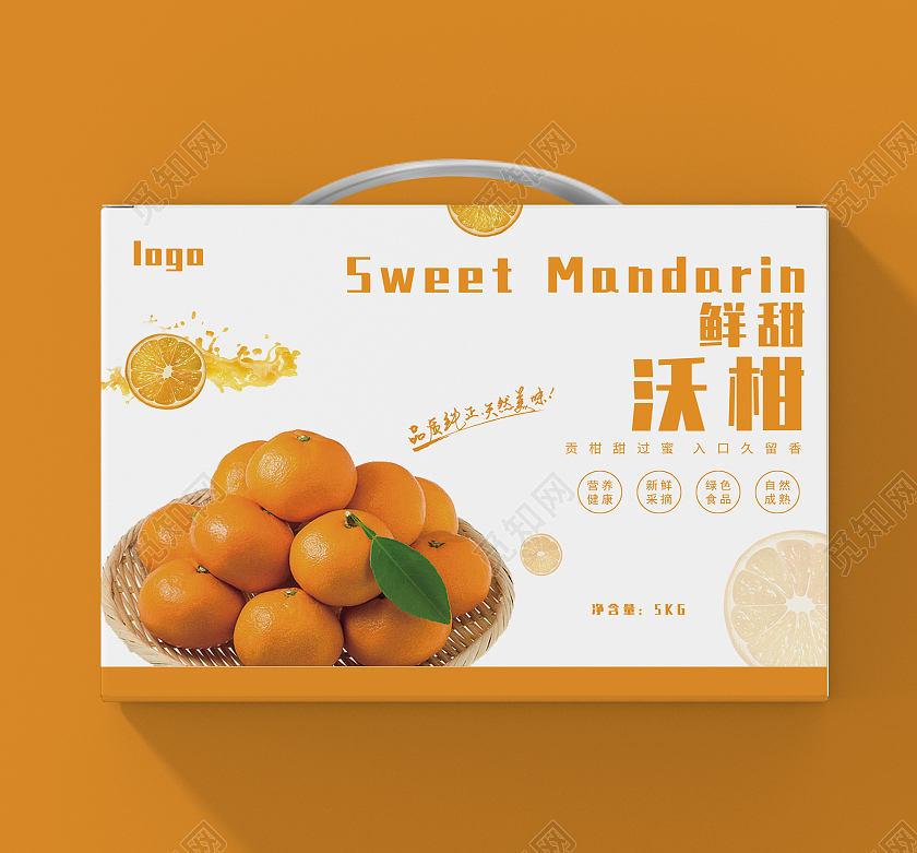 橙色橘色简约柑橘橙子沃柑手提包装柑橘礼盒包装