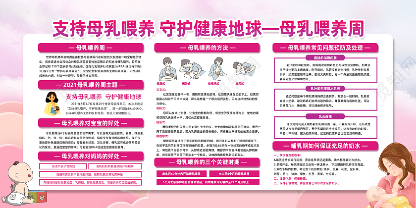 浅色简约风支持母乳喂养守护健康地球母乳喂养周展板支持母乳1