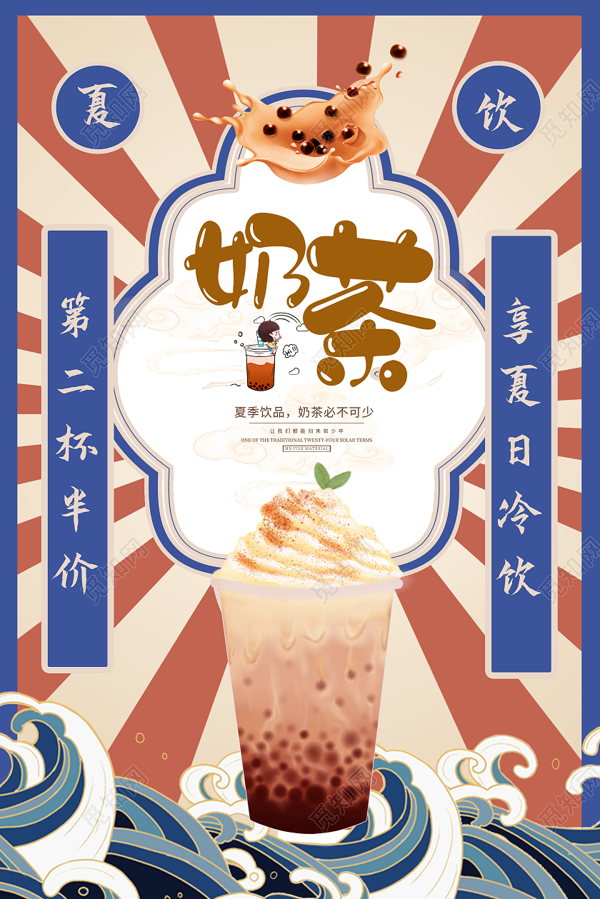 复古怀旧年代港风珍珠奶茶奶茶海报宣传