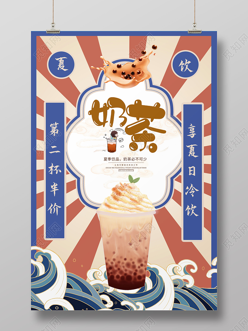 复古怀旧年代港风珍珠奶茶奶茶海报宣传