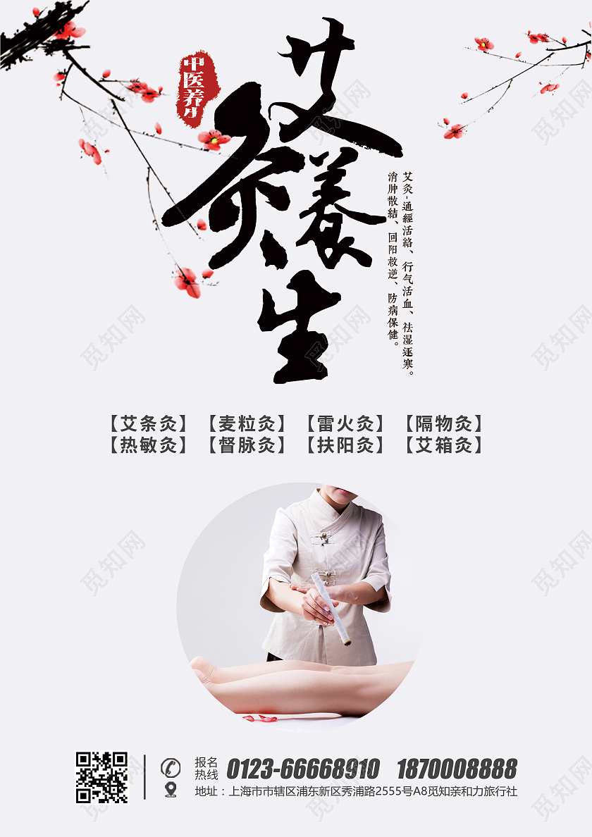 浅色中国风简约艾灸养生艾灸宣传单