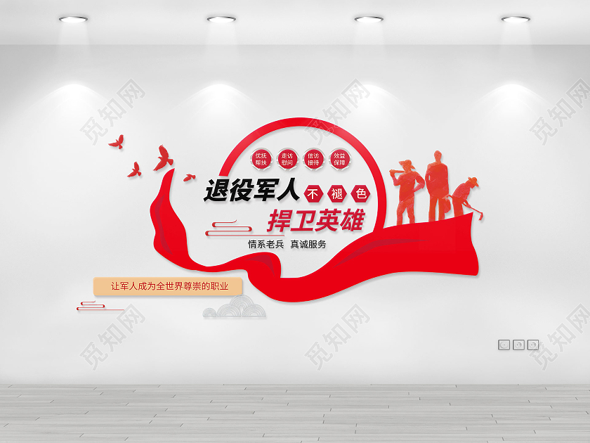 红色退伍军人服务之家文化墙设计海报