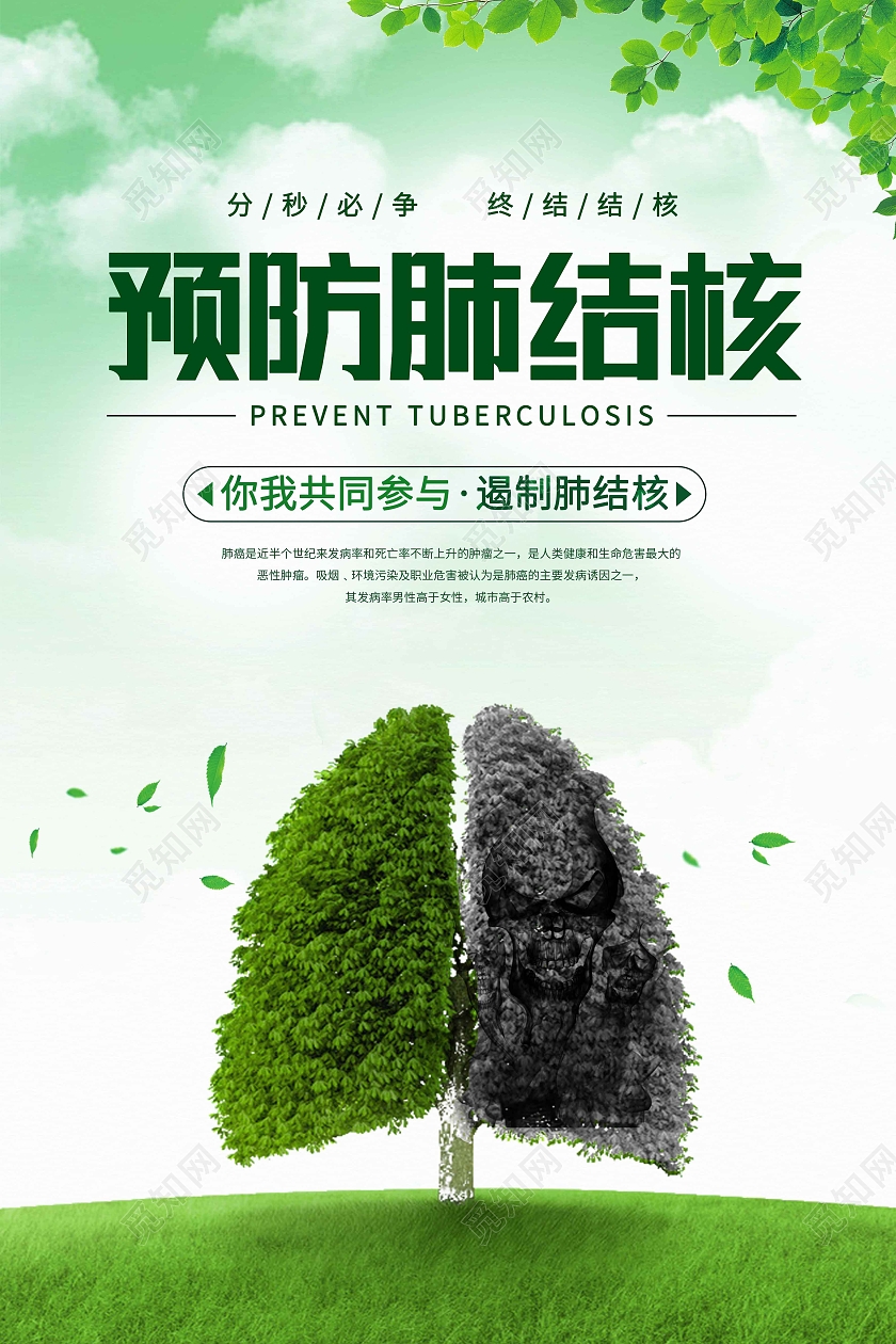绿色小清新预防肺结核广告宣传海报肺结核预防海报