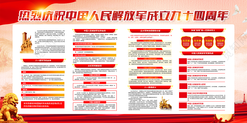 粉色风格庆祝建军94周年宣传栏建军节宣传栏