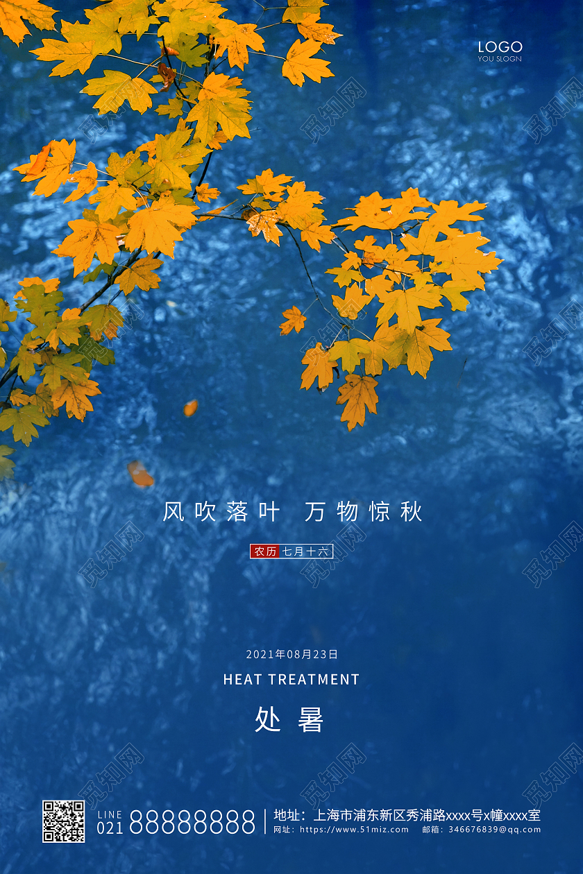 蓝色简约二十四节气处暑节气宣传海报