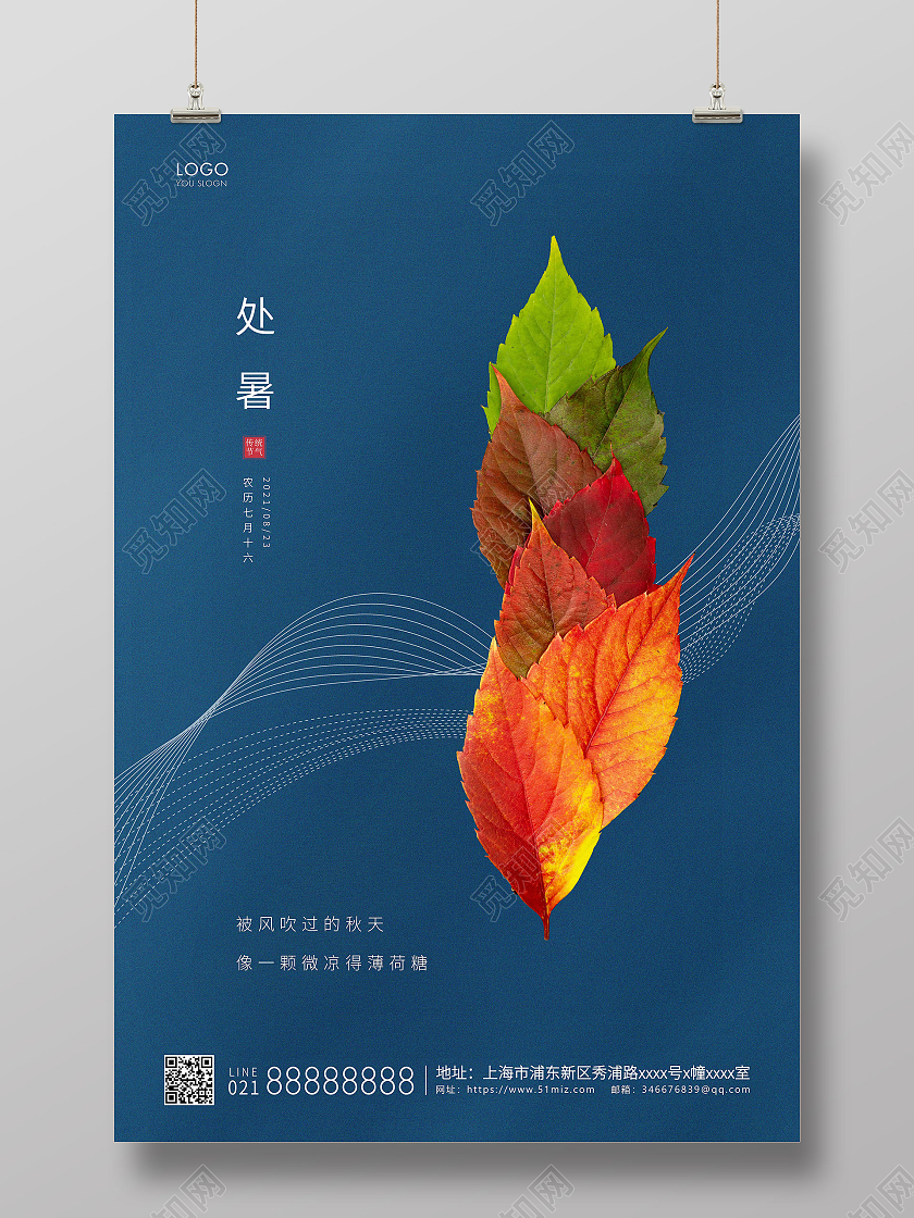 蓝色简约二十四节气处暑节气宣传海报