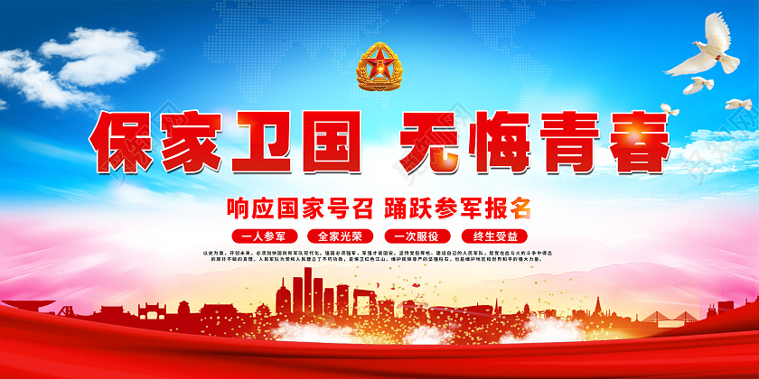 蓝色保家卫国无悔青春兵役登记宣传栏建军节宣传栏