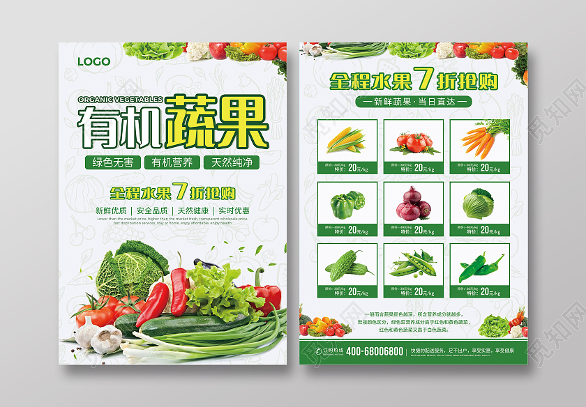绿色简约有机蔬菜健康新鲜蔬菜宣传单