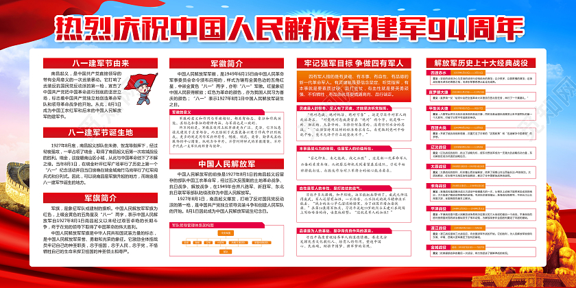 大气八一建军节建军94周年宣传栏展板背景建军节宣传栏