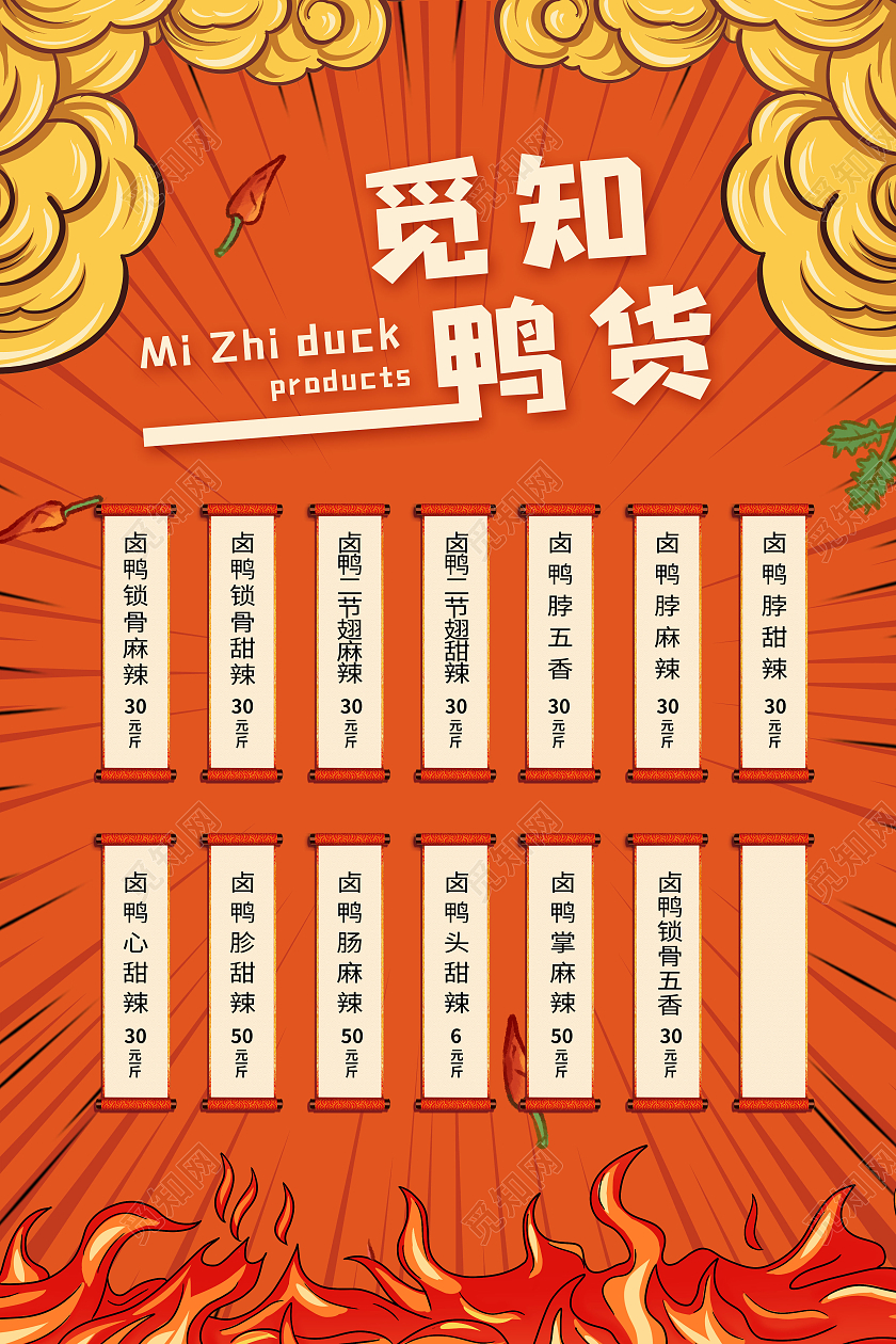 橙色简约大气觅知鸭货美味卤鸭宣传海报